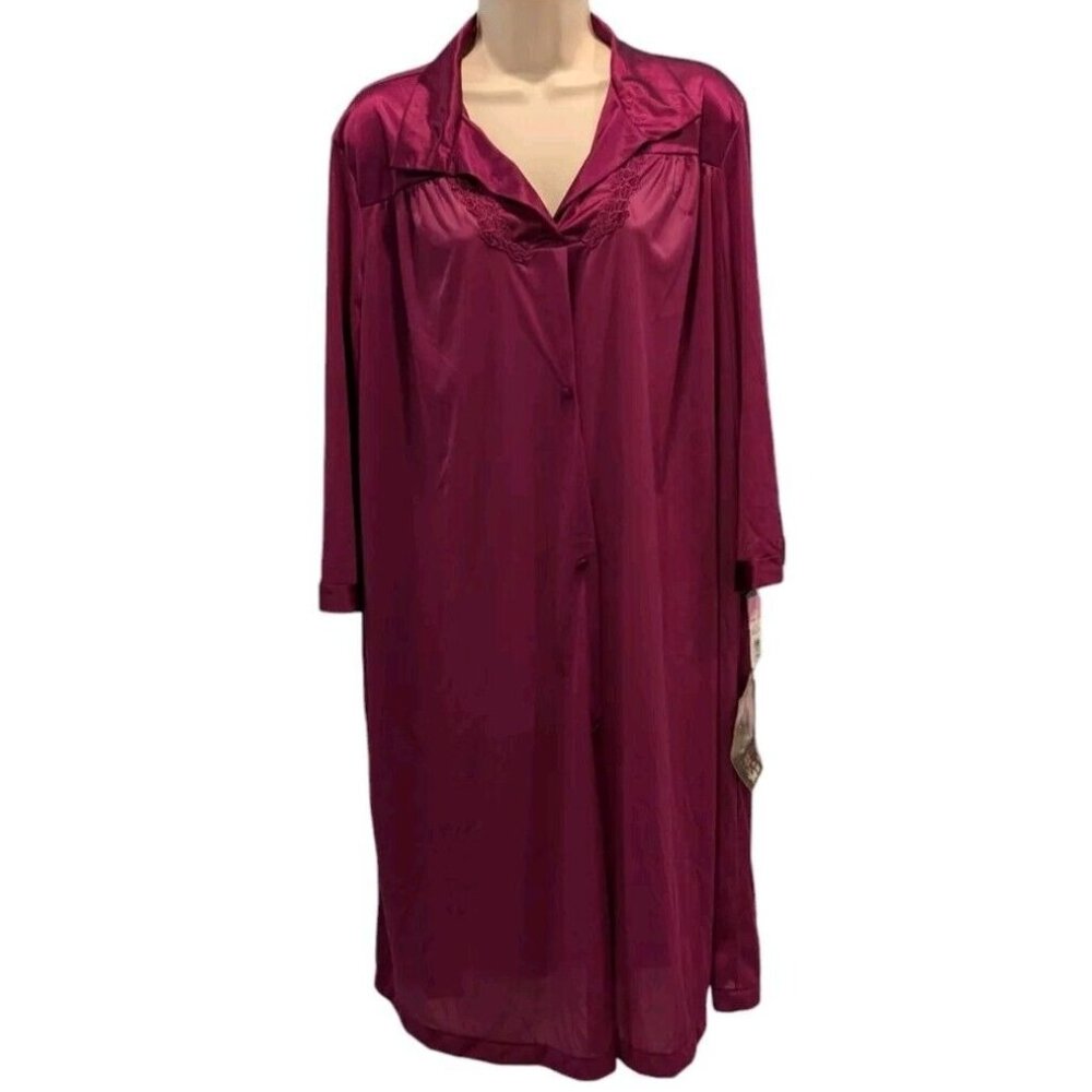 Vintage Vanity Fair Night Gown Lingerie Purple Button Large Lounge Wear Robe New